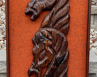 Vintage 1960s Witco Carved Wood Horses Equestrian Wall Hanging Mid Century Modern Tiki