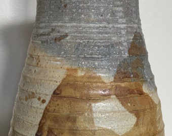 Vintage 60s Ribbed Stoneware Vase Jug Vessel Mid Century Modern Studio Pottery Ceramic Signed Deyoe
