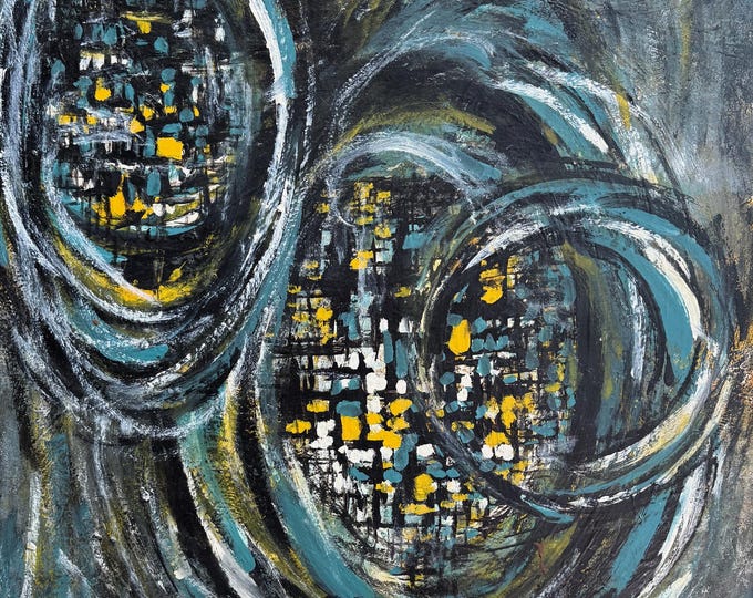 Vintage MCM Abstract Swirls Geometric Oil Painting Mid Century Modern Art 60s