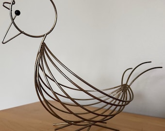 Vintage MCM Wire Metal Bird Basket Galef Ravenware Mid Century Modern Atomic Era 50s