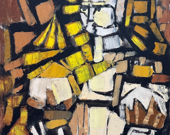 Vintage 70s Abstract Cubist Figural Oil Painting Modern Art MCM Signed Therien