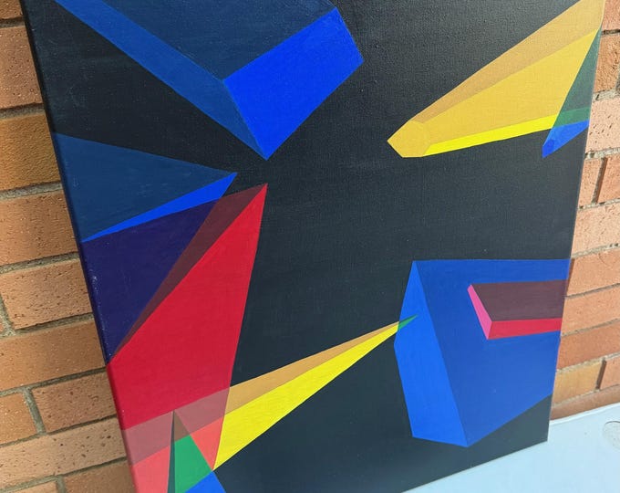 Vintage Geometric Shapes Acrylic Canvas Painting Modern Art Wall Hanging