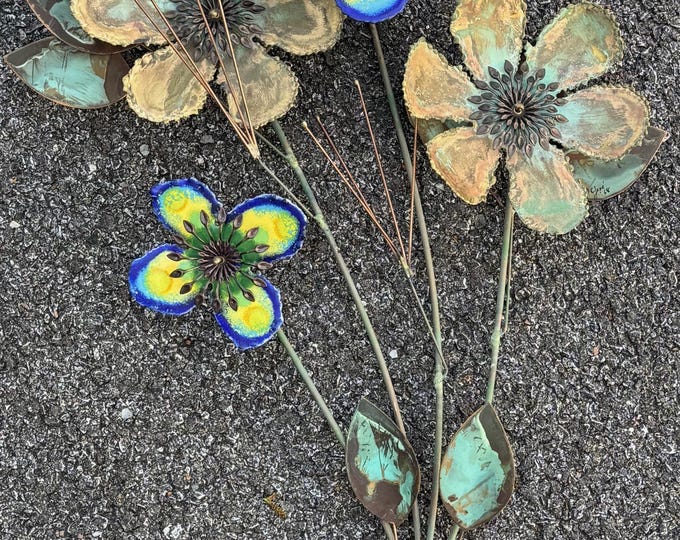 Vintage MCM 60s Jeré Metal Enamel Flowers Bouquet Modern Art Sculptural Wall Hanging Mid Century