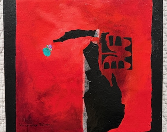 Vintage Abstract Shapes Mixed Media Acrylic Painting Modern Art Signed Witt - 2