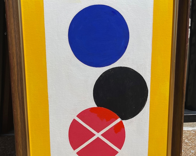 Vintage Geometric Circles Acrylic Painting Modern Art Wall Hanging Signed Menges