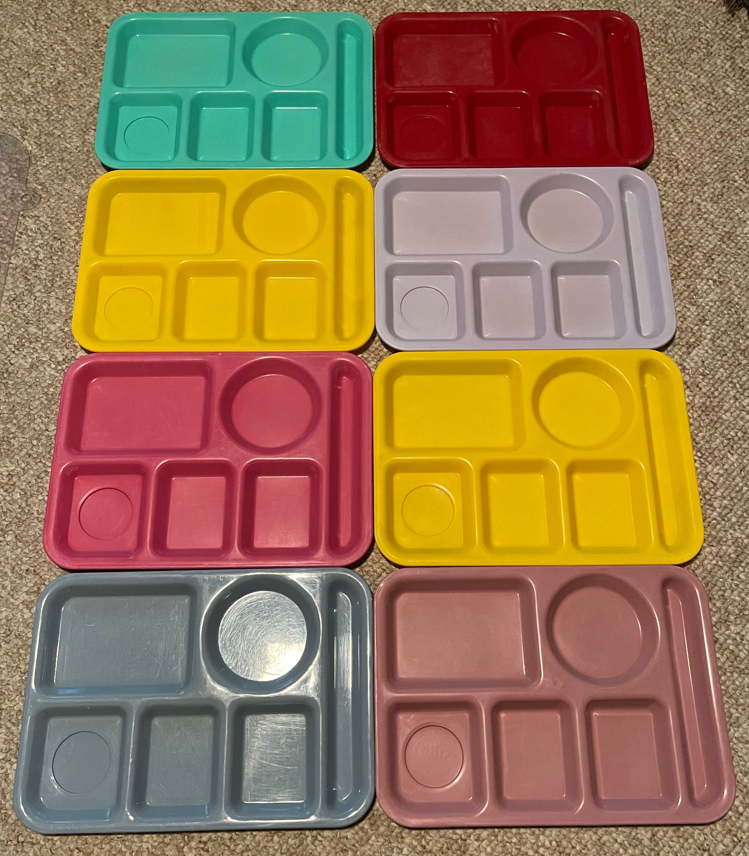 VTG 3xDallas Ware Divided Cafeteria Trays Green Confetti Lot of 3