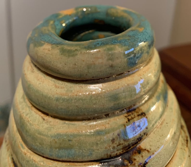 Bulbous Vintage 70s Ribbed Studio Pottery Ceramic Vase Mid Century Modern