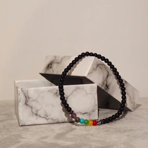 Chakra Crystal Bracelet – Black Beaded Healing Bracelet with 7 Chakra Stones & Evil Eye | Handmade Energy Bracelet | Karma Edit Co