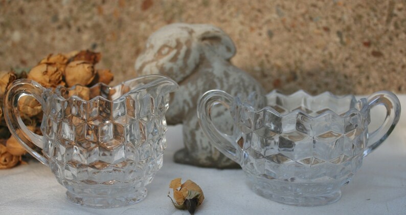 Fostoria Glass Cream and Sugar Set for your Tea Parties American Pattern Serving Dishes
