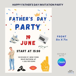 Father’s Day Party Invitation | 5x7 in Canva Template | Editable Digital Card