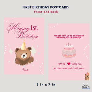 First Birthday Postcard Template | Canva Editable 5x7 in | First Birthday Invitation or Greeting Card