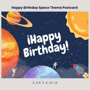 Weltraum Geburtstag Postkarte Vorlage | Alles Gute zum Geburtstag Leinwand Design | 5,5 x 4,25 in Printable einladen zwei Versionen