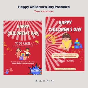 Modelo de Cartão Postal Feliz Dia das Crianças | 2 Versões | Canva Editável 13 x 18 cm | Cartão de Celebração Infantil