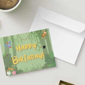 Safari Geburtstag Postkarte Vorlage Canva | 13x10 cm, alles Gute zum Geburtstagseinladung | Dschungel Thema druckbare Karte