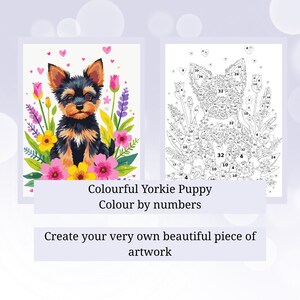 Colour by Numbers Yorkie Puppy | Digital Download | 16 & 32 Colour Options | Relaxing DIY Art Activity