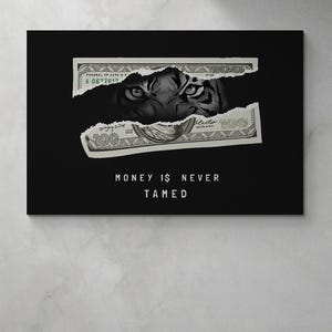 Canvaskunst tijgerogen geld, motiverend kantoordecor