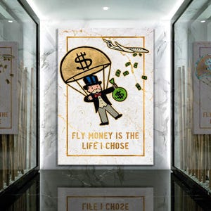 Alec Monopoly Fly Money Canvas Art: Motivational Pop Art, Luxury Home Office Decor