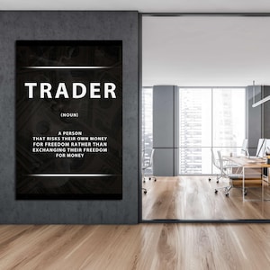 Trader Wall Art – Inspirational Trading Quote Canvas, Stock Market Office Decor, Entrepreneur Motivation Poster for Investors