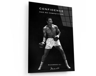 Póster de Muhammad Ali: "La confianza no tiene competencia" / Póster de motivación de boxeo / Lienzo de luchador en blanco y negro / Decoración de gimnasio y oficina