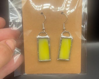 Yellow stained glass rectangle dangle earrings sun catcher earrings
