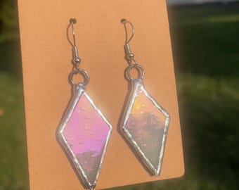 Pink dichroic stained glass Kite dangle earrings sun catcher earrings handmade