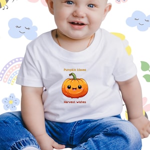 Cute Pumpkin Infant Tee, Baby Halloween Shirt, Fall Harvest Outfit, Cute Toddler Gift, Pumpkin Kisses Design, Kids Autumn Apparel