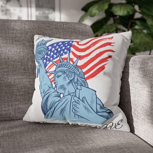 Land of the Free Pillow Cover - Patriotic Cushion - Statue of Liberty Home Decor - American Flag Throw Pillow - 4th of July Decoration