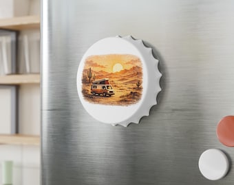 Desert Sunset Campervan Bottle Opener | Retro RV Landscape