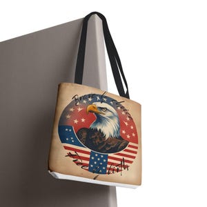 Patriotic Eagle Tote Bag – Brave by Choice, Free by Birth USA Reusable Bag in 3 Sizes
