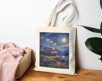 Moonlit Van Night, Einkaufstasche | Sternenhimmel Camper Illustration