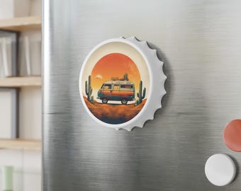 Retro Camper Van Flaschenöffner | Wüste Sonnenuntergang Camper Kunstwerk