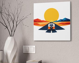Retro Van Sonnenuntergang Leinwand Druck | Road Trip Wandkunst