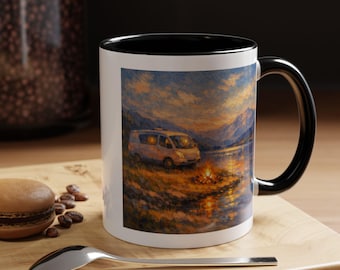 Van Life Lagerfeuer Sonnenuntergang Becher | Akzent-Kaffeebecher