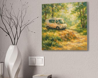 Campvan in Sunlit Forest Canvas