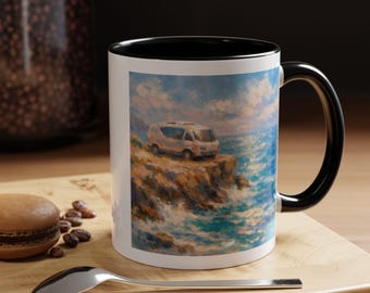 Küsten Campervan Malerei Becher | Akzent-Kaffeebecher