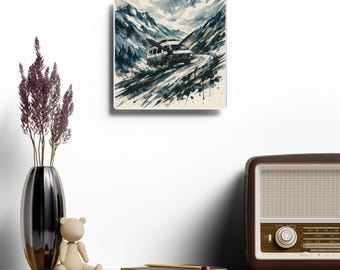 Reloj de pared acrílico Vintage Van Mountain Road / arte de aventura en acuarela