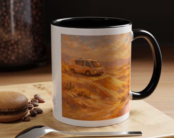 Wüsten Campervan Illustration Tasse | Akzent Kaffeetasse 11oz 15oz