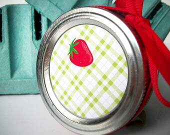 Plaid Strawberry canning jar labels, round red mason jar stickers, for jam jelly jar labels, fruit preservation, preserves, cottage chic