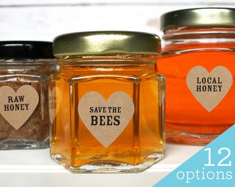 Kraft honey beekeeper heart labels, rustic Save the Bees labels, Organic Local Raw & Pure honey labels for beekeepers, honey season stickers