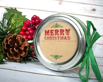 Kraft Blank Christmas canning jar labels, round printed retro holiday mason jar stickers for food preservation gifts, jam jelly gift tag