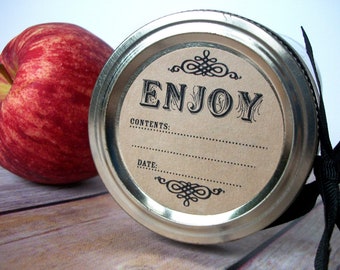 Enjoy kraft paper canning jar labels, round mason jar stickers for fruit and vegetable preservation, vintage jam and jelly jar gift tags