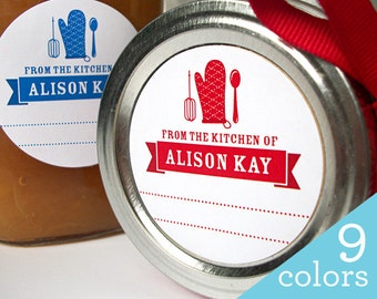 Colorful CUSTOM Kitchen labels, round gift stickers for canning jars or baked goods, From the Kitchen of sticker personalized with YOUR name