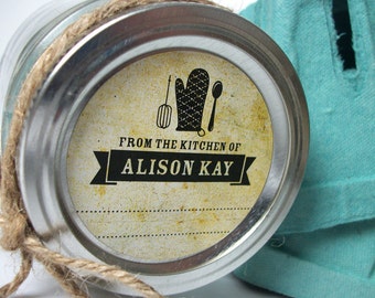 Vintage Custom From the Kitchen of labels, custom personalized round kitchen stickers for canning jars or baked goods, gifts for cooks