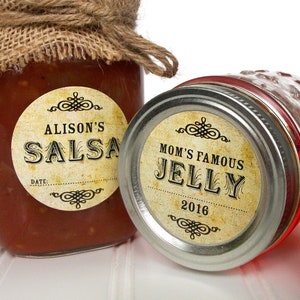 CUSTOM Vintage canning jar labels, fully personalized round mason jar labels for fruit & vegetable preservation, jam jelly jar label