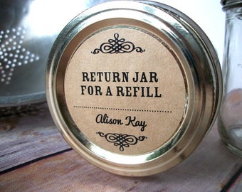 Return Jar for a Refill Custom KRAFT paper canning jar labels, personalized round mason jar stickers, food preservation gifts for canners