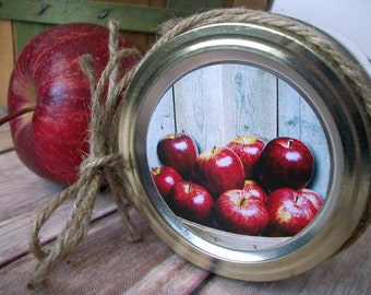 Market Fresh Apple canning jar labels, round mason jar stickers for fruit preservation, regular or wide mouth applesauce & butter labels