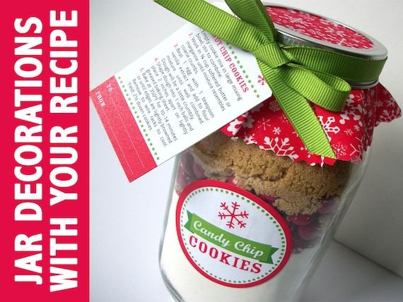 Custom Christmas Cookie Jar Decorations With Your Recipe Cookie Mix In A Jar With Ribbon Cloth Covers Labels Tags To Decorate Mason Jars