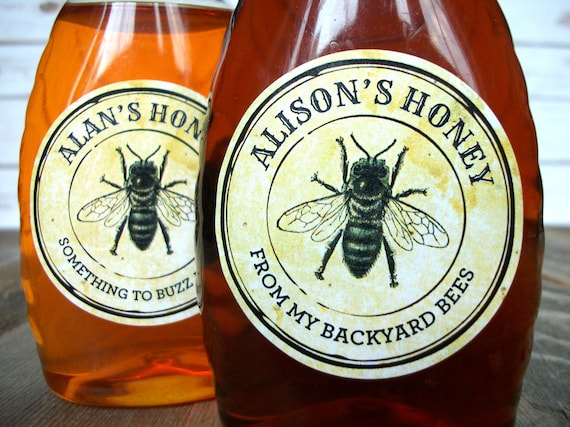 CUSTOM Vintage Seal Honey bottle & canning jar labels for backyard beekeepers gift, customized round honey bee mason jar stickers