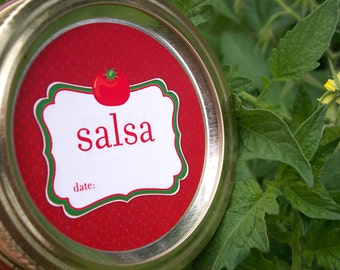Cute Salsa Tomato canning jar labels, round red mason jar stickers for vegetable preservation, salsa jar labels are great gift for gardeners