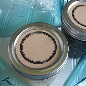 Étiquettes de pots de conserve en papier kraft à anneau noir, étiquettes de pots Mason vierges rondes de style tampon en caoutchouc pour fruits, légumes, épices et herbes